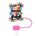 Christmas light bulb pattern silicone straw topper with Merry Teacher Bright Students text - 07 Teacher/Christmas Slogan