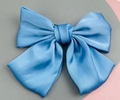 Elegant large light blue satin bow hair clip with a smooth silky finish and metal base - Lake Blue (Spring Clip)