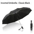 Classic black 10-rib automatic inverted umbrella with reflective strip and metal shaft - 10 Ribs Black Coating Inverted Flashlight Umbrella Classic Black