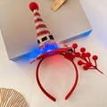 Cute Christmas headband featuring a red striped hat with blue feathers and LED lights - 16# Red White Silk Belt Feather Plush Hat