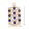 Gold rectangular pendant with blue gemstone and dimensions shown on white background - Gold-Blue Gemstone Mesh