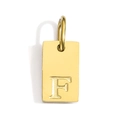 Macro shot of 18k gold plated rectangular pendant featuring engraved capital letter F - Pendant F (Without Chain)