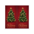 Biglietto di Natale rosso con nastro dorato, albero festivo e auguri di Capodanno - H-95 Albero di Natale Rosso