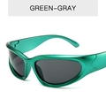 Y2K steampunk cycling sunglasses with green metallic frames and dark gray lenses - Pearl Green Frame Grey Lens