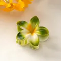 Gradient white and yellow plumeria flower hair claw clip with tropical aesthetic finish - Three-color Grass Green [8cm Large]
