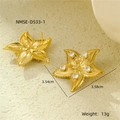 18K gold plated stainless steel starfish earrings with zircon stones and petal texture - Gold Zircon Starfish(D533-1)