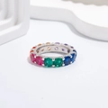 Luxuriöser S925 Sterlingsilber Eternity-Ring mit bunten Edelsteinen im Regenbogen-Farbverlauf - US 6 / Silber