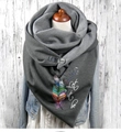Thick dark gray shawl with colorful feathers and butterfly print featuring Let it be text - 150*75cm / Dark Grey Lettering (WJ01-TFWJ501)