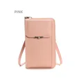Borsa a tracolla per telefono in pelle rosa con fibbia di perle e tracolla sottile - Rosa