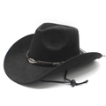 Black faux suede western cowboy hat with leaf metal buckle and adjustable chin strap - M (56-58cm) / Black