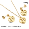 Golden titanium steel jewelry set featuring hollow double heart necklace and earrings - Gold Hollow Heart Set (KS188018-Z)