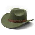 Détail du chapeau en feutre vert à bord large avec ceinture cuir et boucle dorée - M (56-59cm) / Vert Militaire