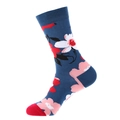 Mid-calf cotton sock in dark blue with red floral pattern and contrast heel - 901 Blue Floral