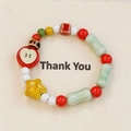 Handmade ceramic beaded bracelet with red apple charm and colorful vintage star beads - 1473-02 Apple Star