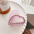 Purple acetate heart claw clip with pink rhinestones on a decorative white dish - 5.4cm / Light Purple