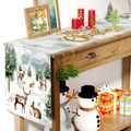 Christmas table runner with reindeer and snow patterns on a wooden table setup - 181x35.5cm / Snow Rabbit & Reindeer