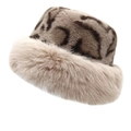 Dettaglio di cappello alla pescara leopardato con bordo in pelliccia beige spessa - M (56-58cm) / Beige