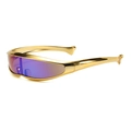 Occhiali da sole Y2K stile futuro con montatura in metallo dorato e lenti viola a specchio - Montatura Oro Rivestimento Verde