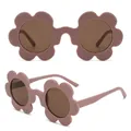 Matte mauve flower-shaped sunglasses with round brown lenses for party wear - C12-Matte Purple Frame Tea Lens