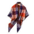 Multicolor checkered cashmere-feel scarf in orange, purple, and beige displayed on a hanger - Orange Purple Plaid
