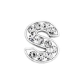 10mm chrome silver letter S charm with sparkling crystals for DIY pet collars - 10mm / Letter S with Rhinestone