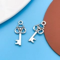 Vintage silver key-shaped metal pendants for DIY jewelry making and handmade crafts - 1pc Antique Silver Small Key 10x23mm