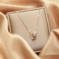 Collana in oro rosa con pendente a lettera D e anello diamantato su seta in astuccio - 3#XL1470-005