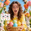 Easter freckles tattoo sticker with colorful eggs and rabbits for party makeup - Hand-drawn Eggs and Bow (BF-031)