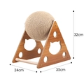 Triangle wooden cat scratcher with sisal ball and cat head cutout design, size 35x24x32cm - MDF Triangle Ball Extra Large