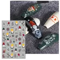 Detailed view of Christmas nail stickers with gnomes and snowflakes on dark green base - F990 (Bare Sheet)