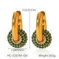 Detailed size specifications of gold earrings with green zircon sphere pendants - Gold Disk Emerald Green Zirconia Style (HC-E10784-GN)