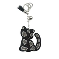 Llavero de gato con diamantes de imitación negros, borla elegante y pequeño cascabel - Negro