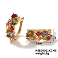 Colorful gemstone earrings with gold plated settings in red green and purple tones - Gold Base Colorful Rhinestone Style (KSE00001KCMC)
