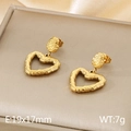 Polished golden heart stud earrings with a unique hammered texture finish - Style D Hammered Heart (KE115693-GC)