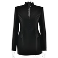 Elegante vestido blazer negro ajustado con cuello elevado y botonadura sencilla - S / Estándar / Negro