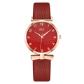 Women's quartz fashion watch with red leather strap and rose gold bow detail - Red
