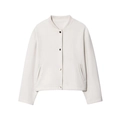 Minimalistische cremeweiße Damen-Baseballjacke mit Druckknöpfen und Strickstruktur - XS / Weiß