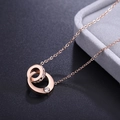 Elegant 18k rose gold double ring necklace with sparkling crystals on a fine chain - Single Diamond Double Ring Style (853)