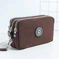 Three-layer dark brown nylon organizer pouch with a side wristlet and metal hooks - Medium / Coffee
