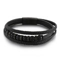Multi-layer black braided leather bracelet for men with matte metal magnetic clasp - Black Style (KB147668-KLHQ)