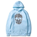 Light blue Halloween hoodie with silver glitter skull print and kangaroo pocket - Light Blue
