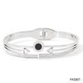 Bracciale in acciaio argento con numeri romani neri e micro-pave di cristalli - Stile Diamante con Numeri Romani e Conchiglia Nera (PAS897) / Argento
