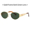 Ovale Sonnenbrille mit goldenem Metallrahmen, dunkelgrünen Gläsern und Schildpatt-Bügeln - Goldener Rahmen Dunkelgrüne Gläser