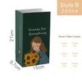 Dark green paper gift bag set with floral illustration and Thank You stickers - Style B (ZD056)