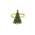 Christmas tree napkin ring with green enamel and red rhinestones on white background - Classic Christmas Tree