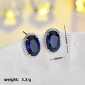 Macro-opname van halo-oorknopjes met donkerblauwe ovale steen, maat 1,47cm x 1,05cm - Blauwe Zilveren Pin