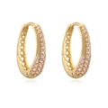Luxuriöse goldene Creolen mit rosa Zirkonia-Pavé und hohlem Gittermuster-Design - Oval 1 Paar / Goldfarbe Rosa Zirkonia