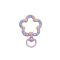 Purple flower spring ring clasp with blue stripes and yellow polka dots for DIY keychains - Hand-painted Light Purple