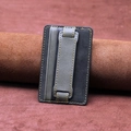 Black and army green PU leather phone card holder with integrated wrist strap stand - Dark Grey
