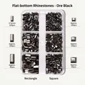 Flatback rhinestones set in mineral black with rectangular and square shapes for nail art - Mixed Shapes 6-Grid Approx 600pcs / Mirror Black